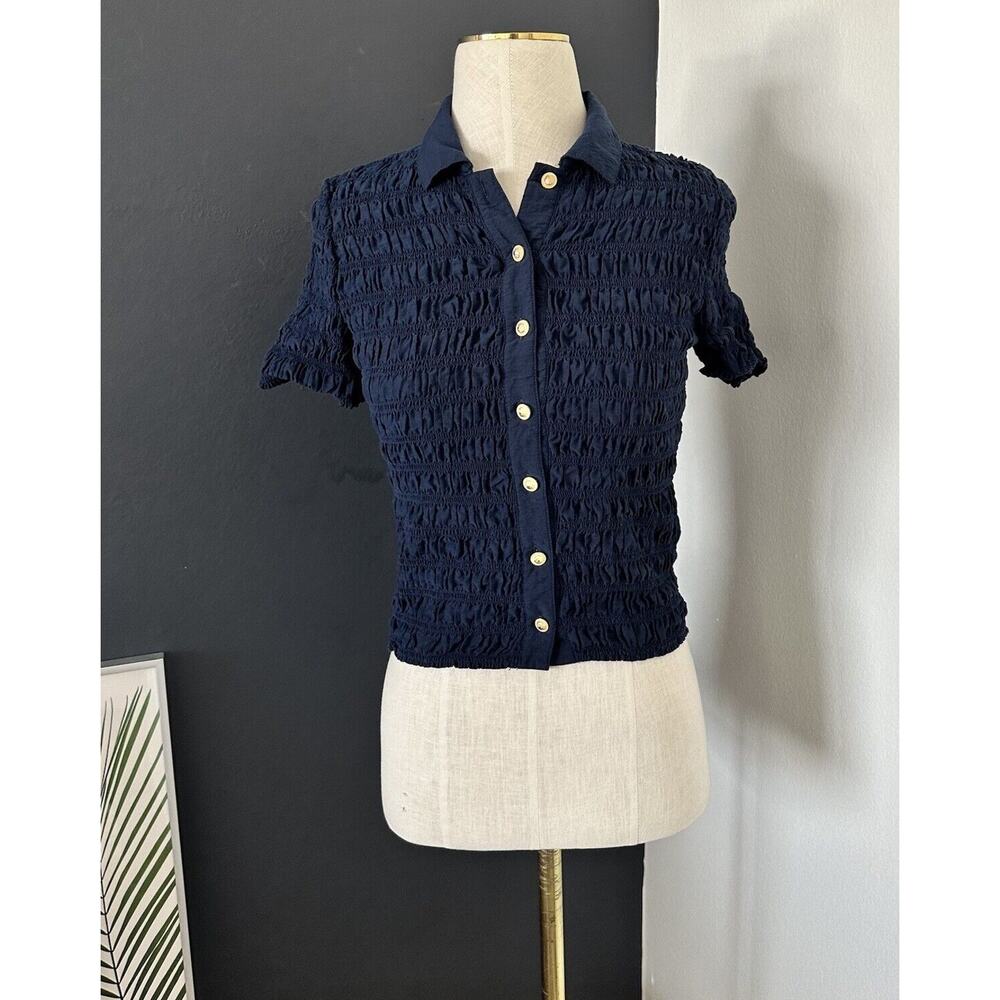 J.CREW Smocked Button-up Shirt Short Sleeve - Picture 2 of 8
